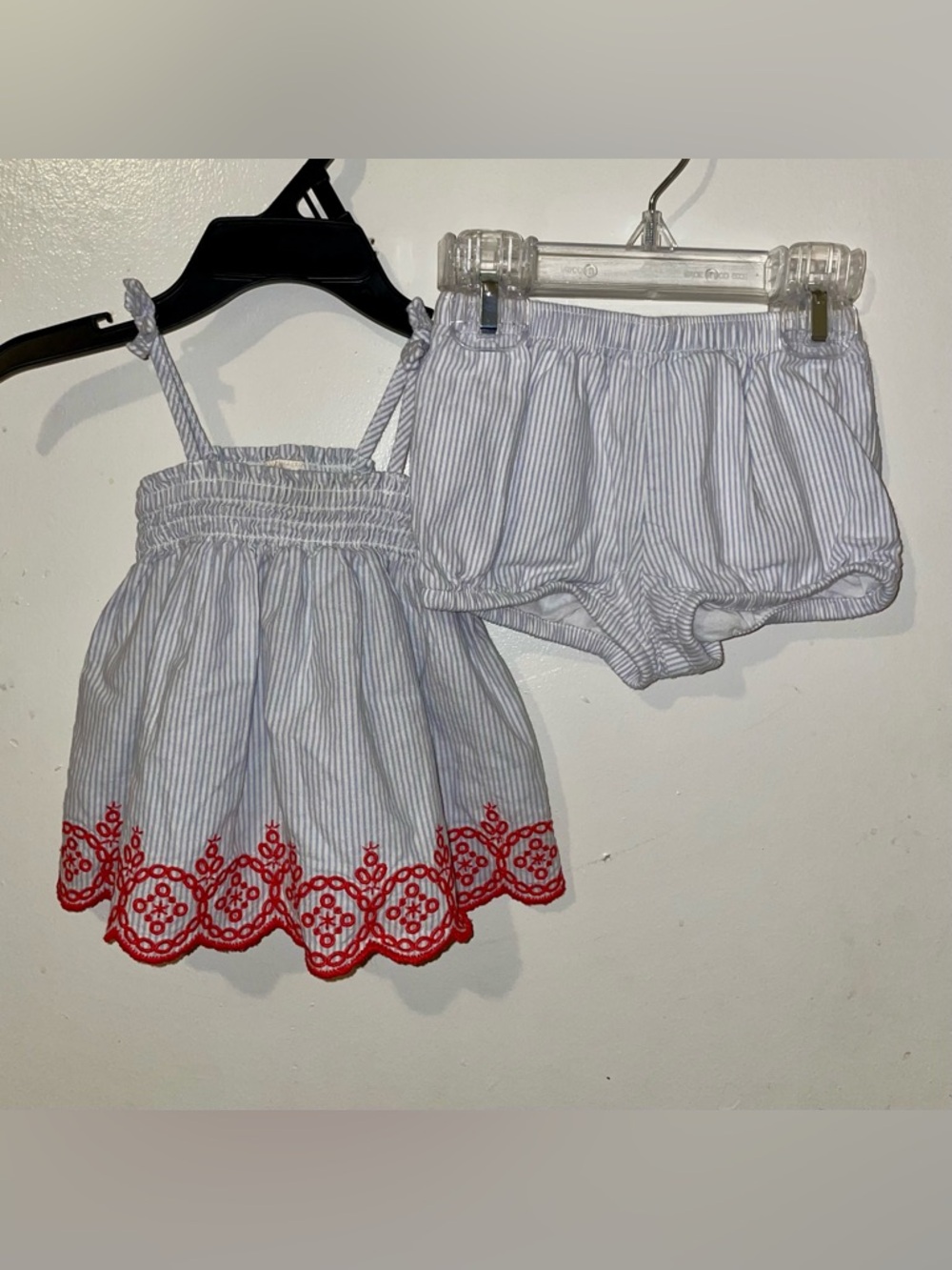 Striped Outfit with Red Embroidery